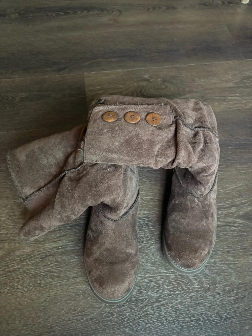 Skechers Brown Suede Mid-Calf Slouch Boot with Button Accents